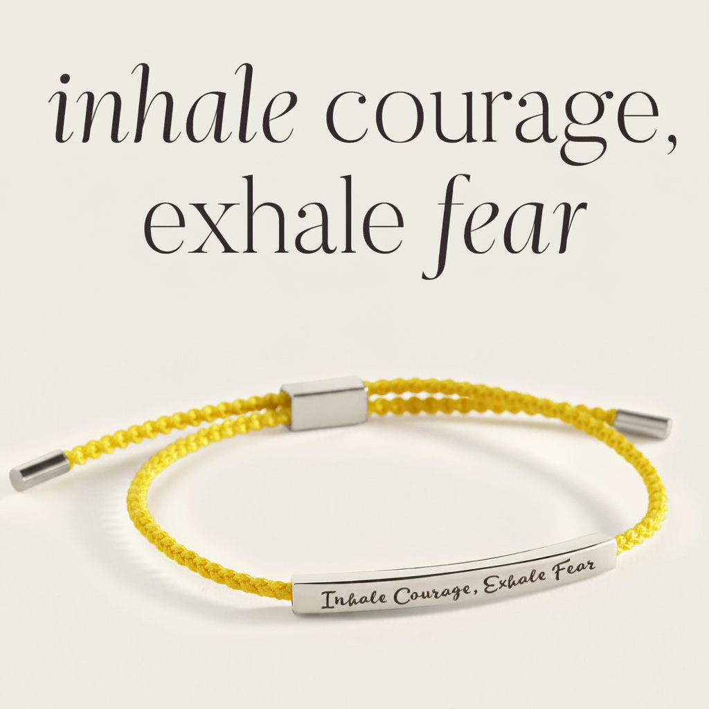 Inhale Courage, Exhale Fear Inspire Bracelet in Lemon Yellow, silver by Seeyoura
