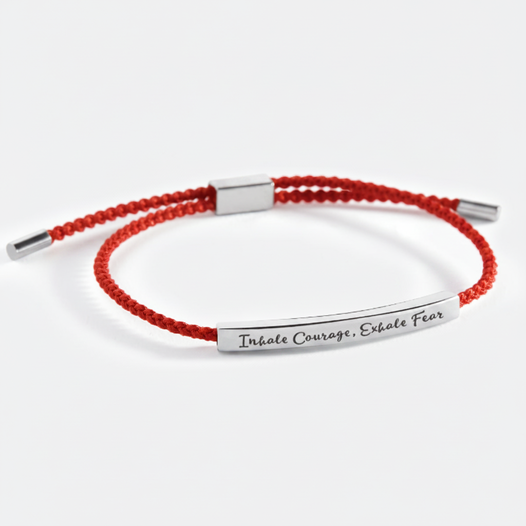 Inhale Courage, Exhale Fear Inspire Bracelet in Lucky Red, silver by Seeyoura