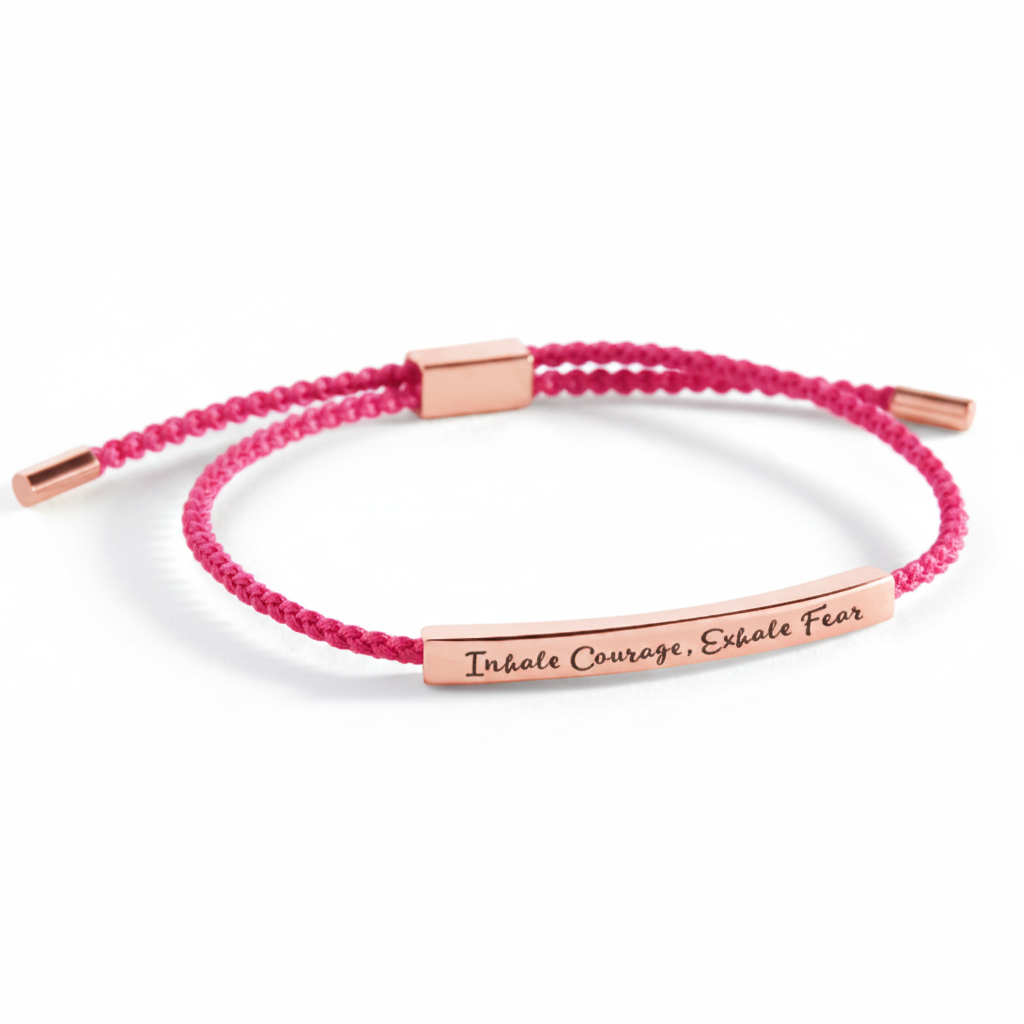 Inhale Courage, Exhale Fear Inspire Bracelet in Pink, 18-k-rose-gold-plated by Seeyoura