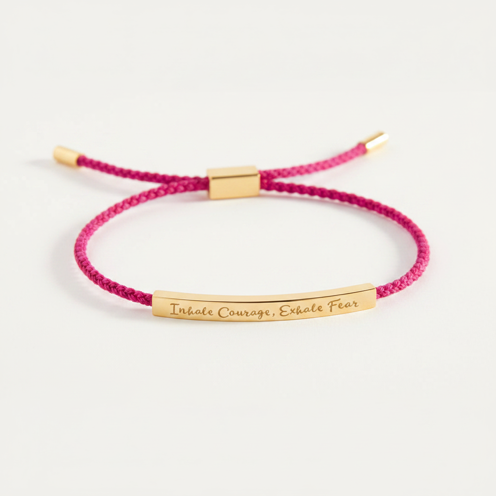 Inhale Courage, Exhale Fear Inspire Bracelet in Pink, gold by Seeyoura