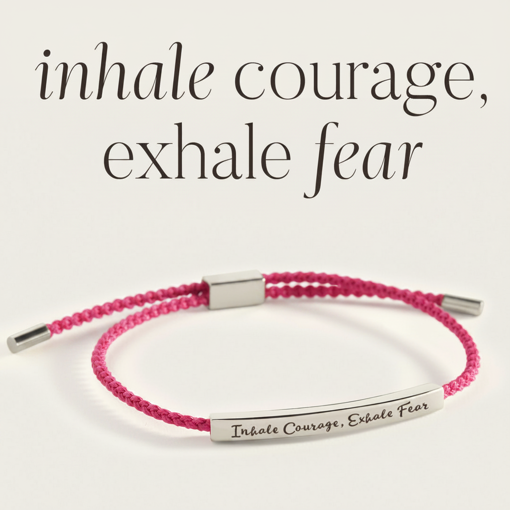 Inhale Courage, Exhale Fear Inspire Bracelet in Pink, silver by Seeyoura