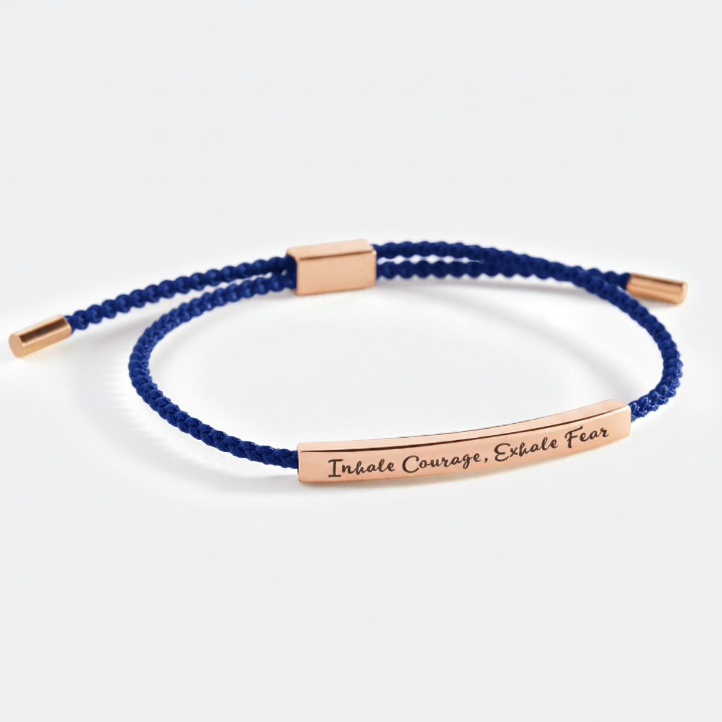 Inhale Courage, Exhale Fear Inspire Bracelet in Royal Blue, 18-k-rose-gold-plated by Seeyoura