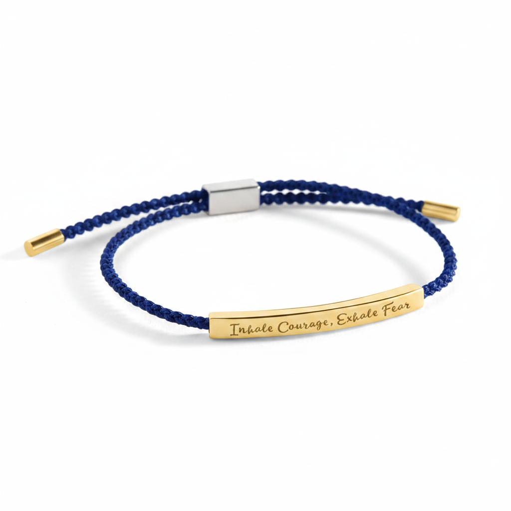 Inhale Courage, Exhale Fear Inspire Bracelet in Royal Blue, gold by Seeyoura