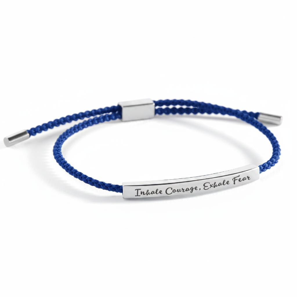 Inhale Courage, Exhale Fear Inspire Bracelet in Royal Blue, silver by Seeyoura