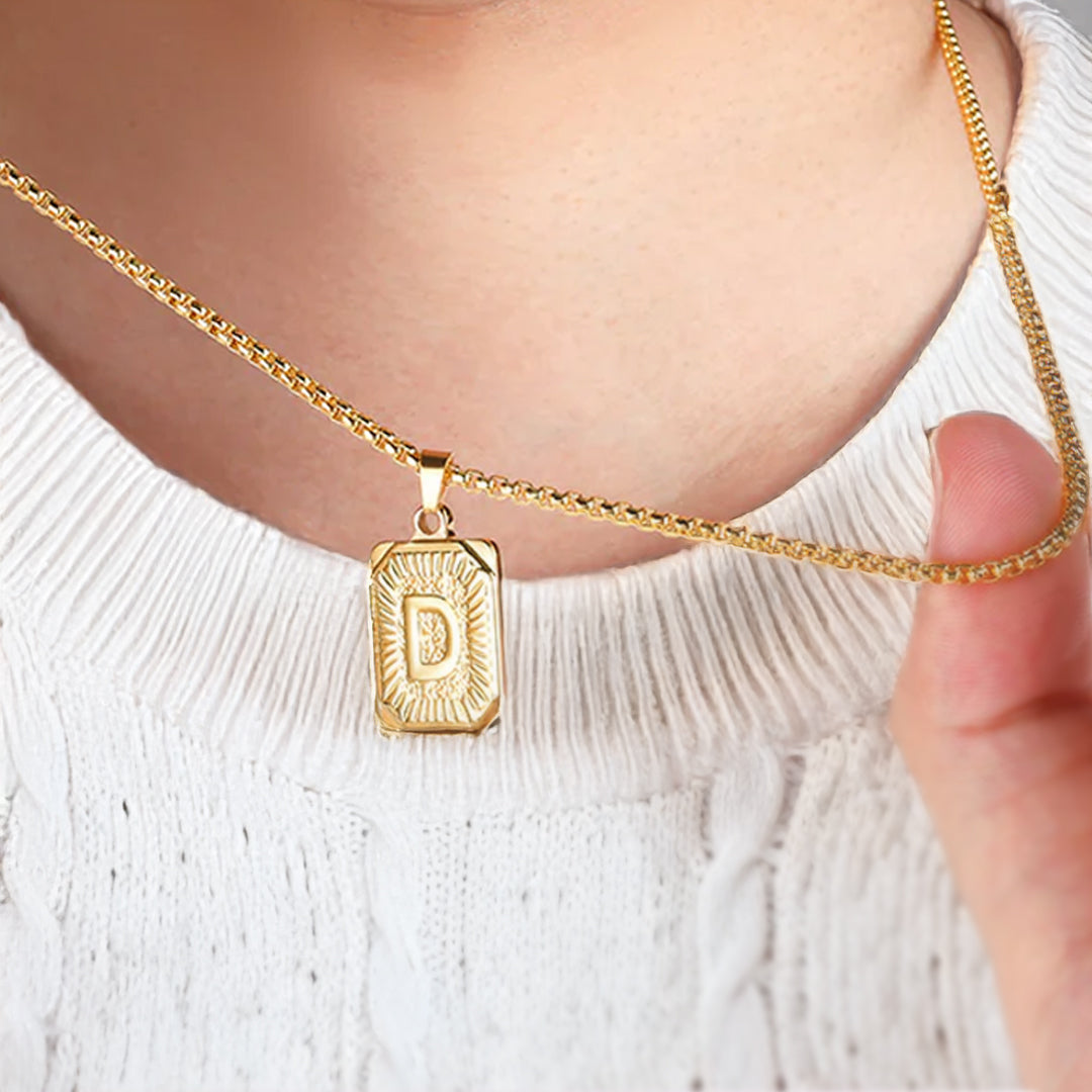 Initial Card Pendant Necklace with Rolo Chain by Seeyoura