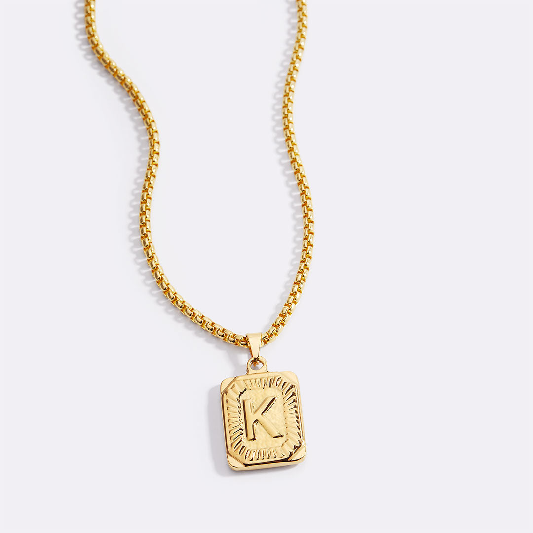 Initial Card Pendant Necklace with Rolo Chain by Seeyoura