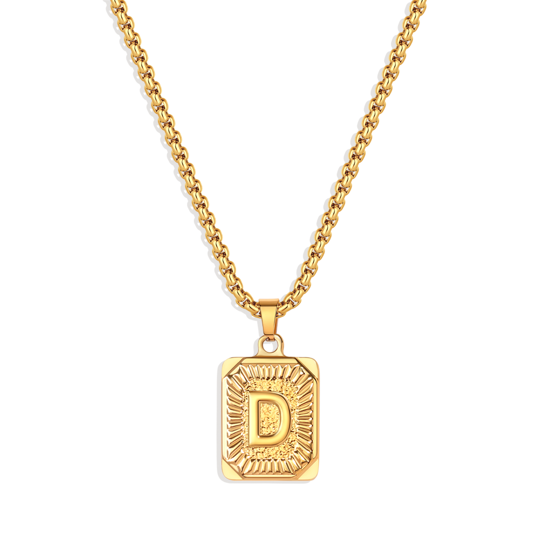 Initial Card Pendant Necklace with Rolo Chain in Rolo Chain, gold, D by Seeyoura