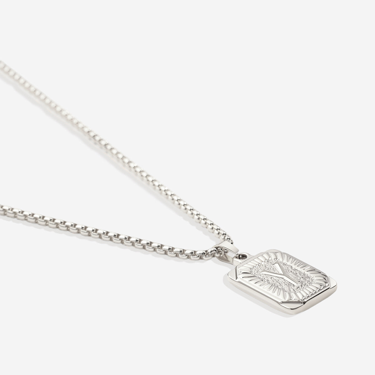 Initial Card Pendant Necklace with Rolo Chain in Rolo Chain, silver, Y by Seeyoura
