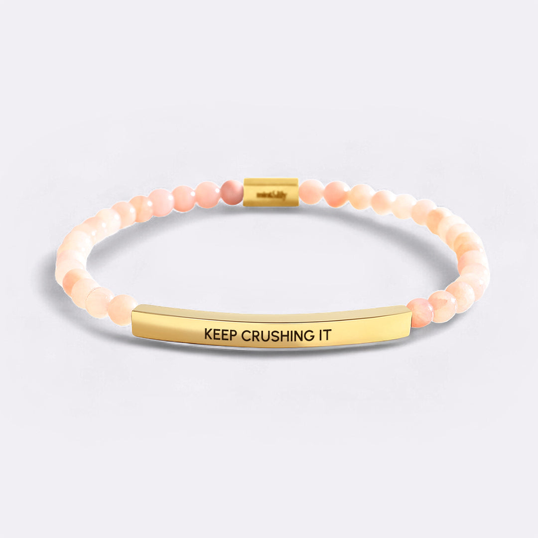 Keep Crushing It Beaded Inspire Bracelet in gold-plate-and-rose-quartz by Seeyoura