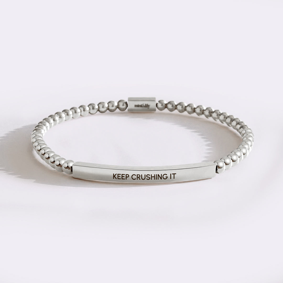 Keep Crushing It Beaded Inspire Bracelet in silver-plate-with-silver-beads by Seeyoura