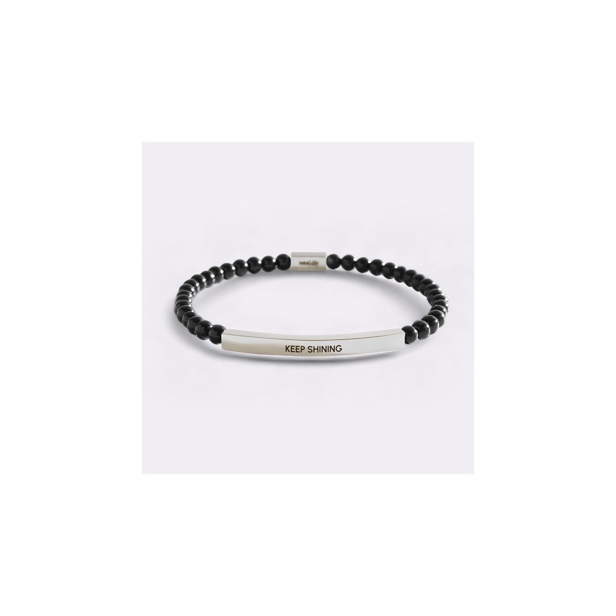 Keep Shining Beaded Inspire Bracelet in silver-plate-with-onyx-beads by Seeyoura