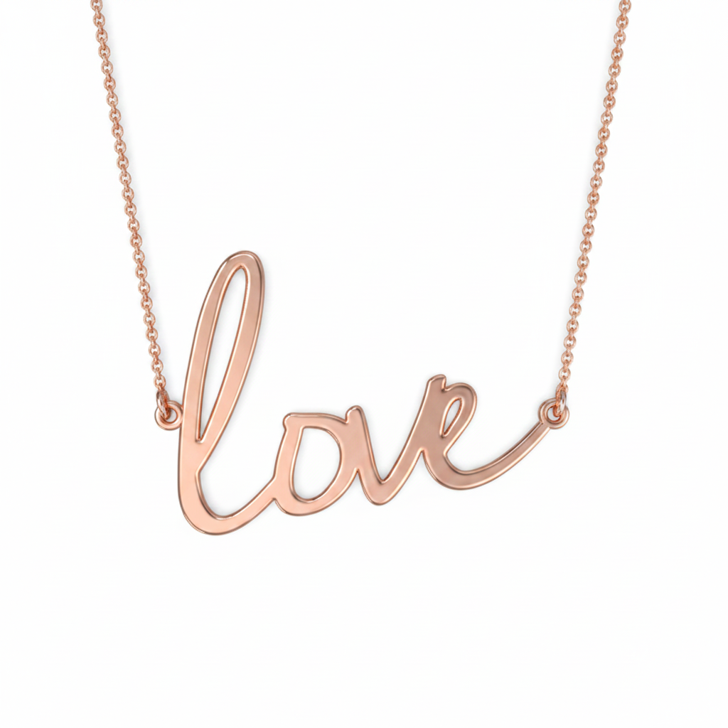 Love Script Necklace in 18k Rose Gold Plated, love by Seeyoura