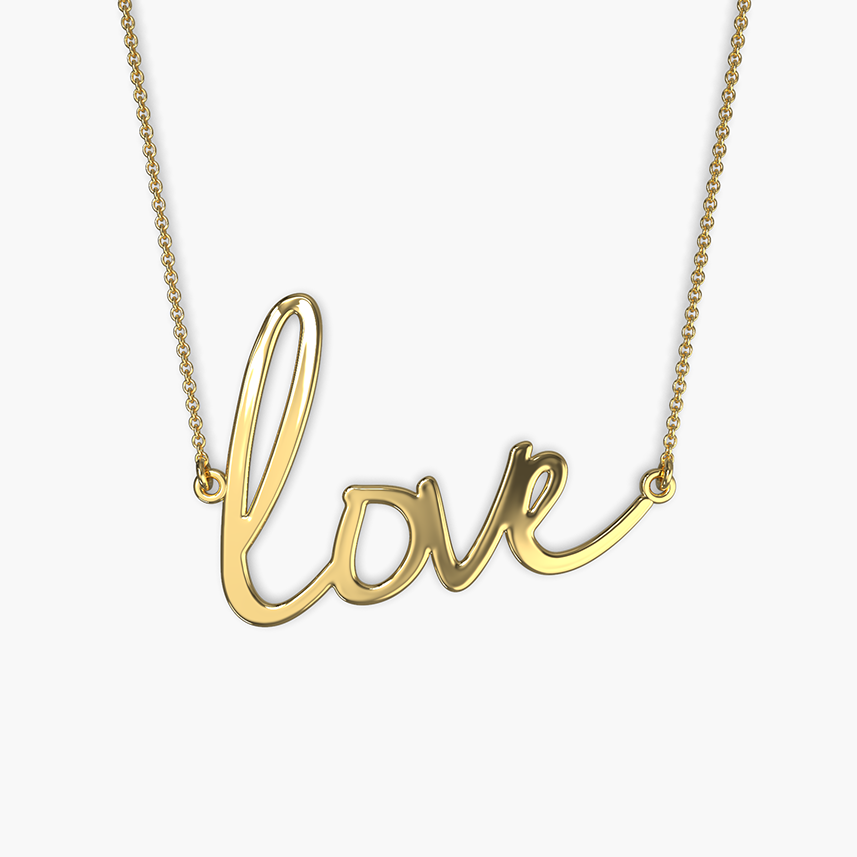 Love Script Necklace in Gold, love by Seeyoura