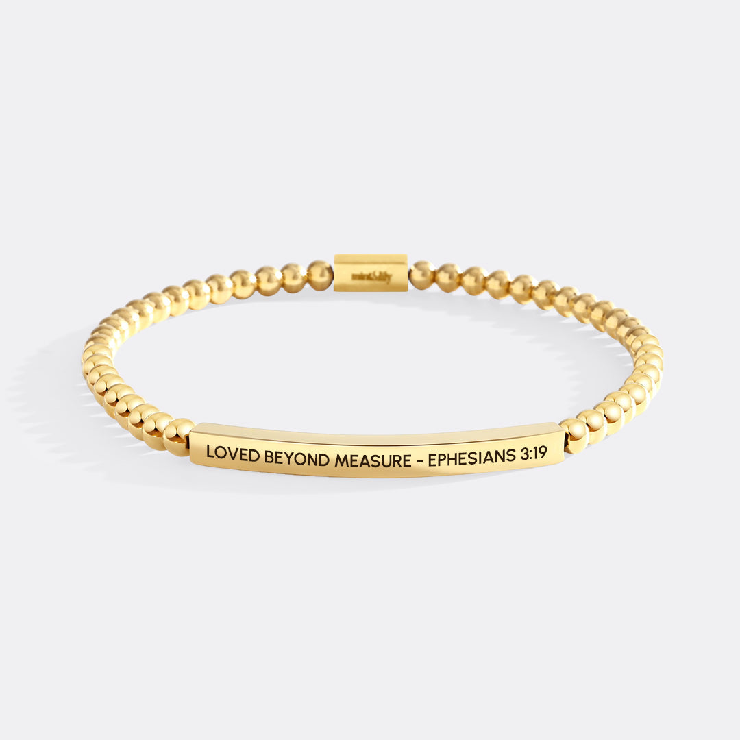 Loved Beyond Measure - Ephesians 3:19 Beaded Inspire Bracelet in gold-plate-with-gold-beads, 7.5" by Seeyoura