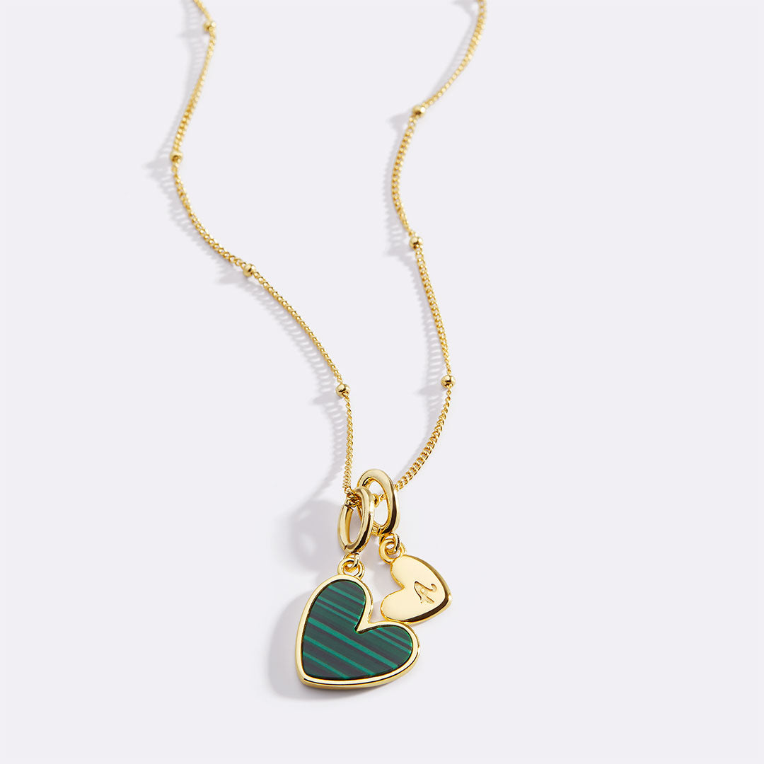 Malachite Heart Initial Necklace in 925 Sterling by Seeyoura