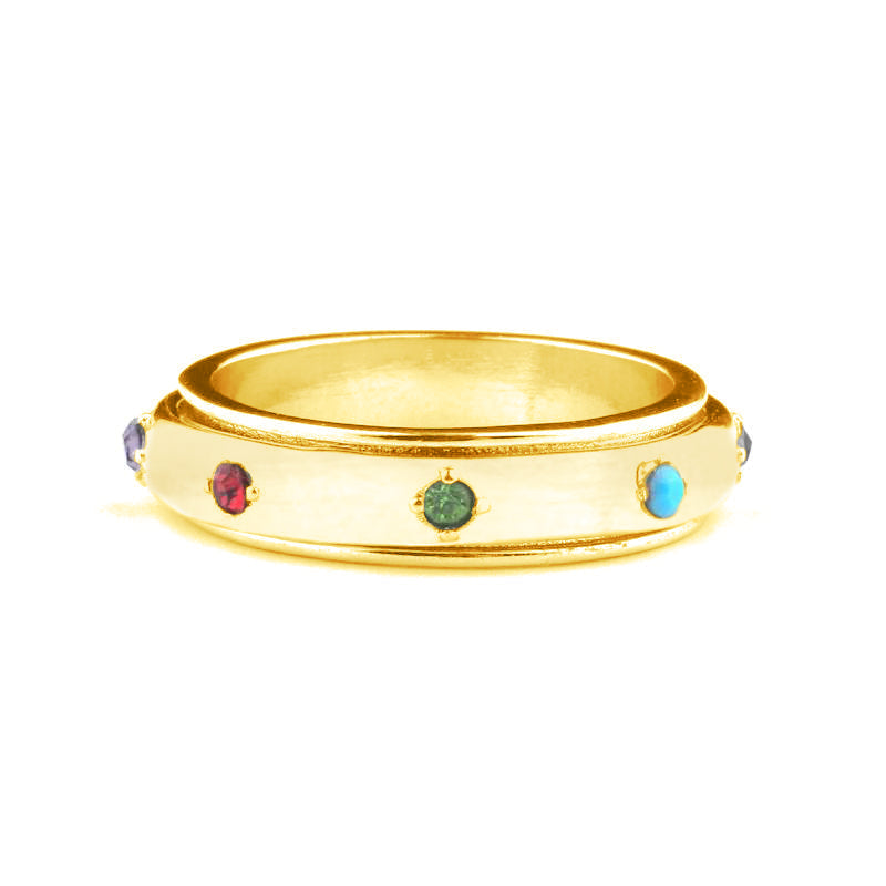 Gemstone Station Fidget Ring in 18k Gold Plated by Seeyoura