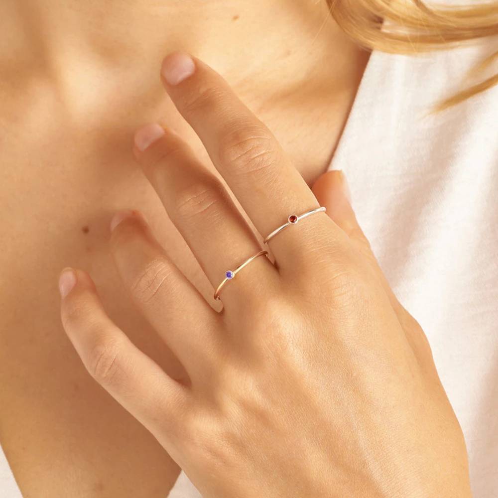 Minimalist Bezel-Set April Birthstone Stacking Band by Seeyoura