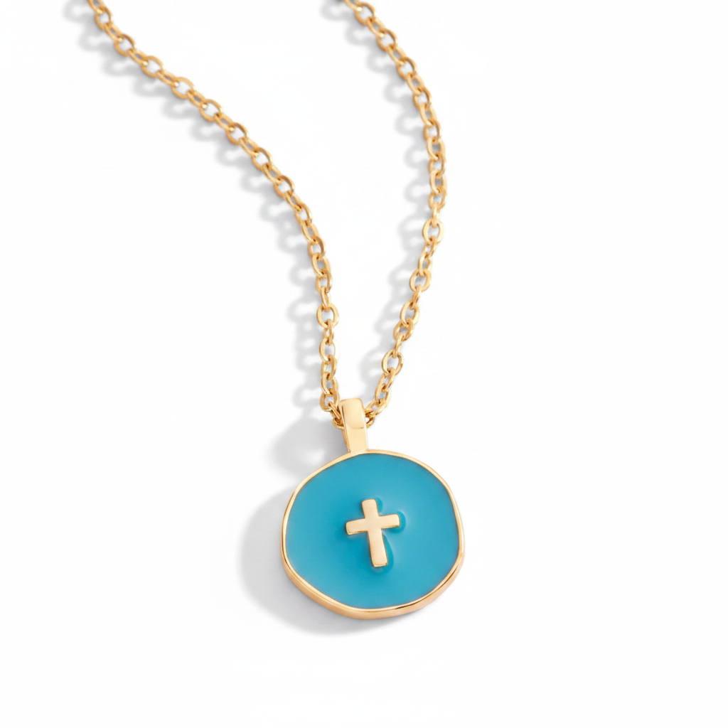 Minimalist Enamel Cross Pendant in blue by Seeyoura