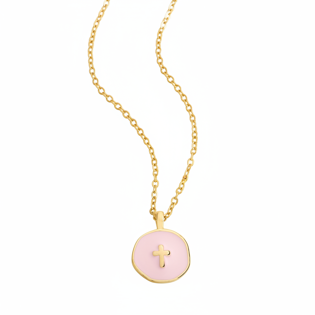 Minimalist Enamel Cross Pendant in pink by Seeyoura