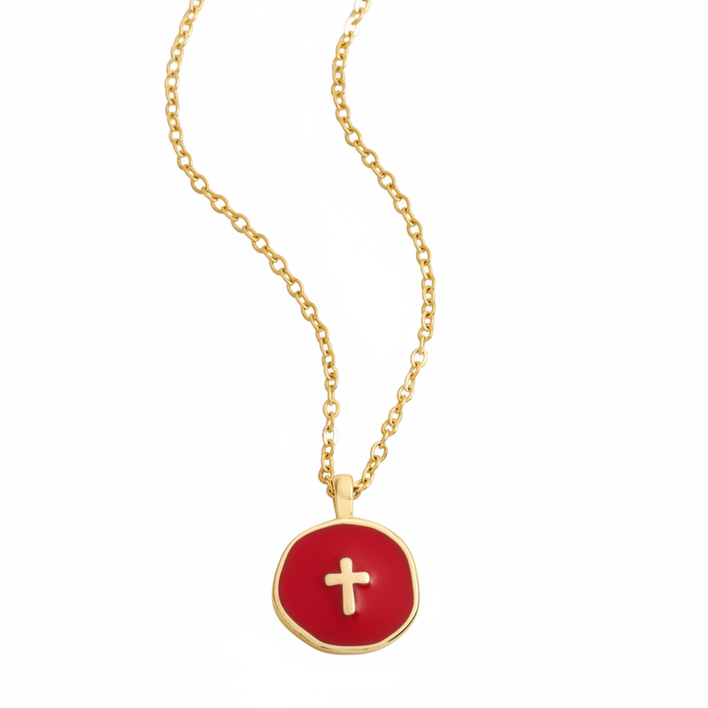 Minimalist Enamel Cross Pendant in red by Seeyoura