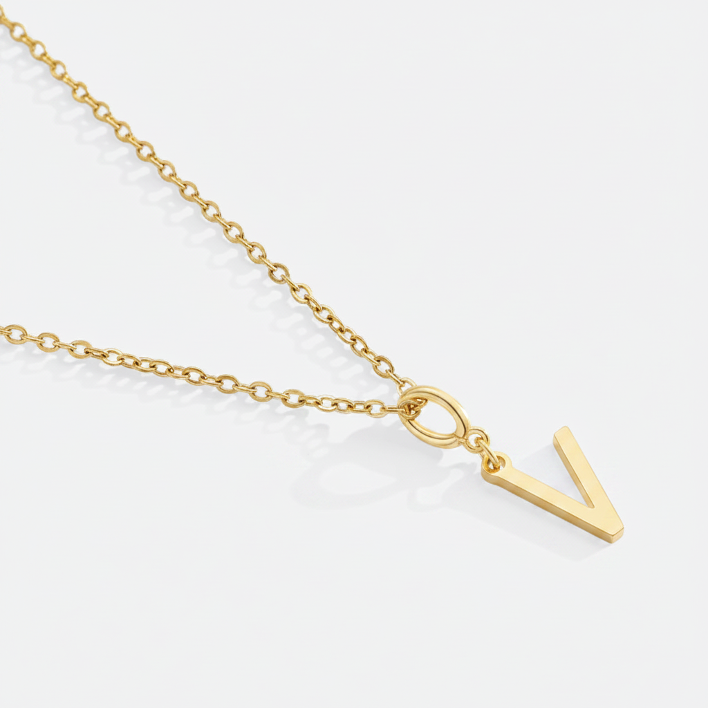 Minimalist Initial Charm Necklace in V by Seeyoura