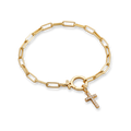 Mint Paperclip Bracelet with Pave Cross Charm in 18k Gold Plated by Seeyoura