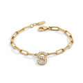Mint Paperclip Bracelet with Pave Initial Charm in gold by Seeyoura