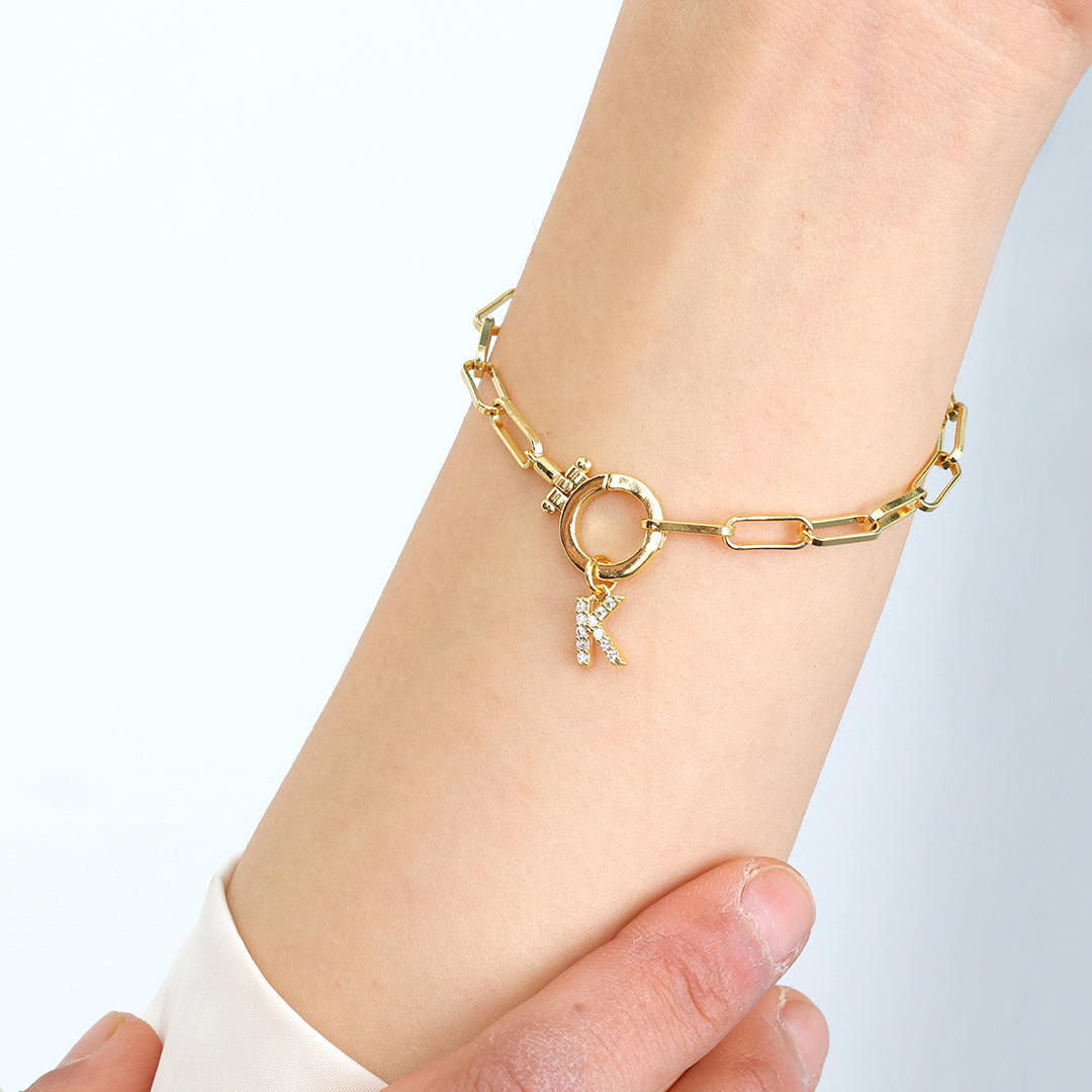 Mint Paperclip Bracelet with Pave Initial Charm by Seeyoura