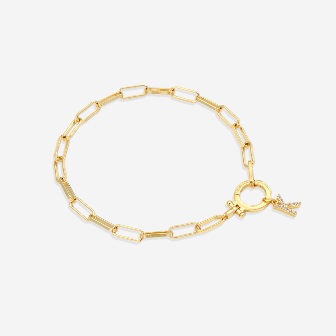 Mint Paperclip Bracelet with Pave Initial Charm by Seeyoura