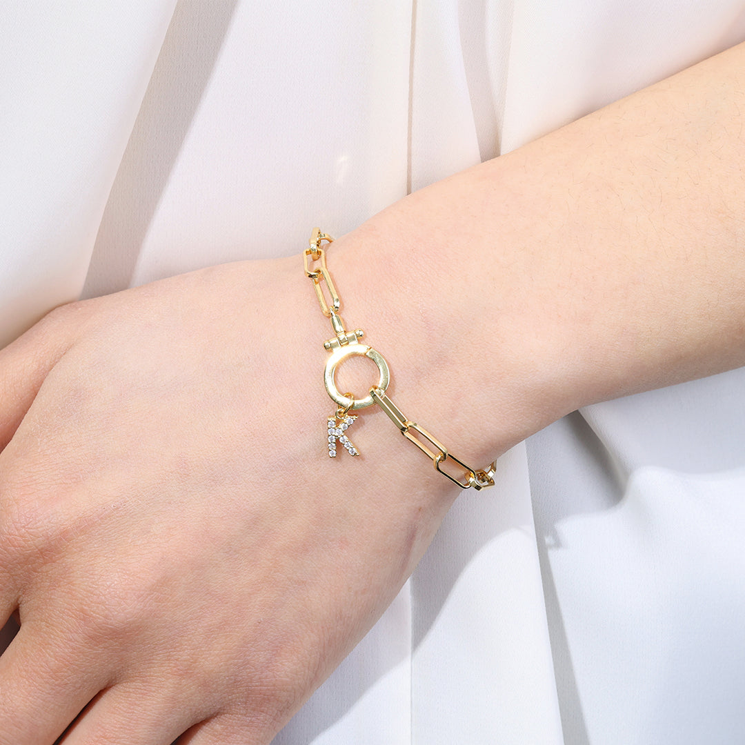 Mint Paperclip Bracelet with Pave Initial Charm by Seeyoura