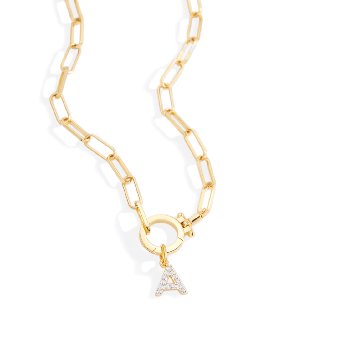 Mint Paperclip Necklace with Pave Initial Charm by Seeyoura