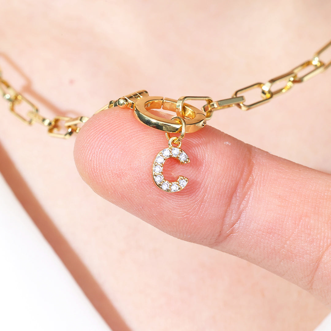 Mint Paperclip Necklace with Pave Initial Charm by Seeyoura