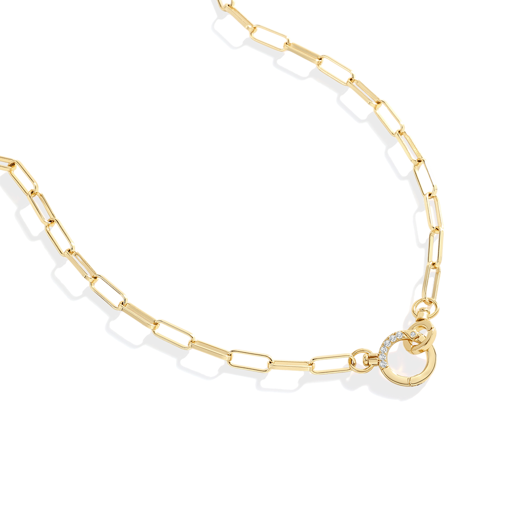 Pave Mint Paperclip Necklace in 18-k-gold-plated by Seeyoura