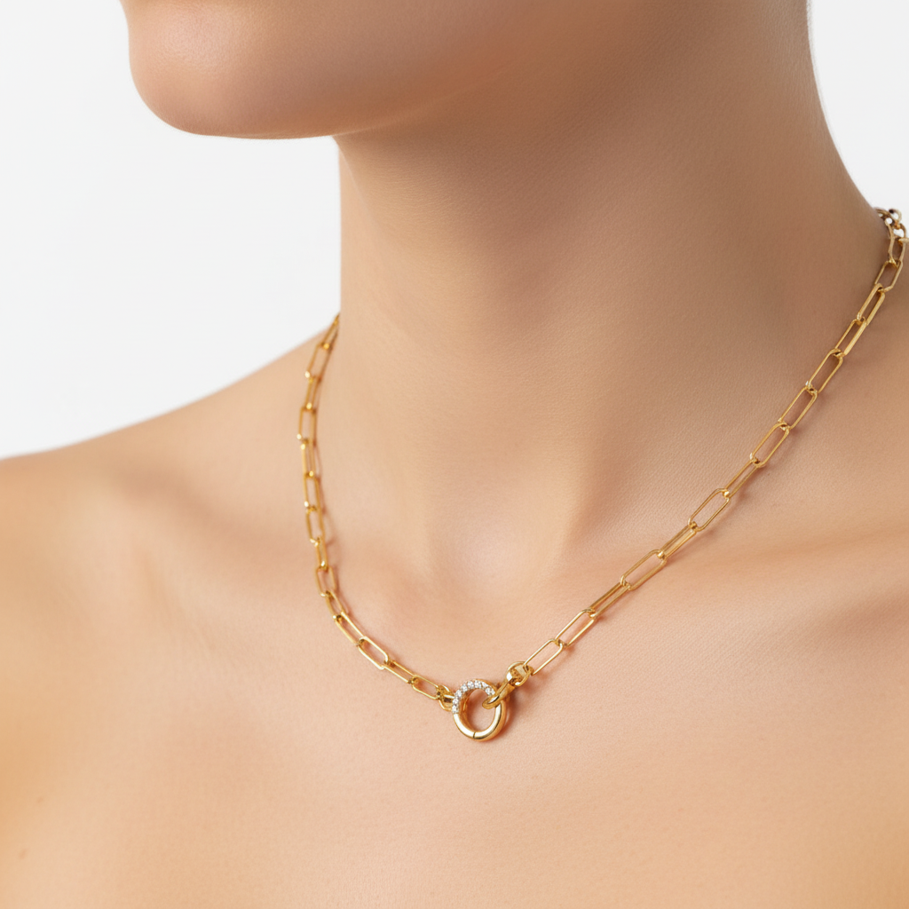 Pave Mint Paperclip Necklace by Seeyoura