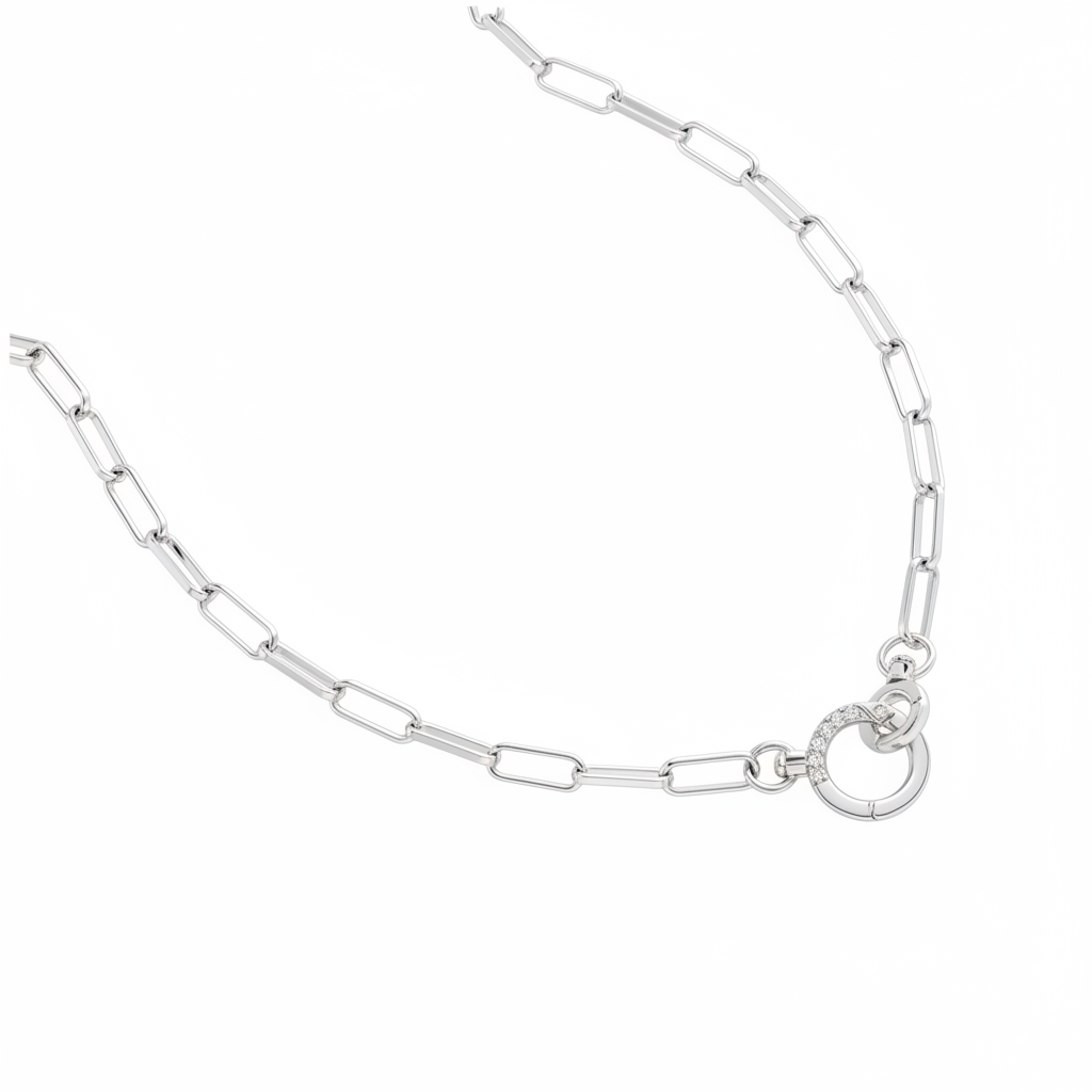 Pave Mint Paperclip Necklace in silver by Seeyoura