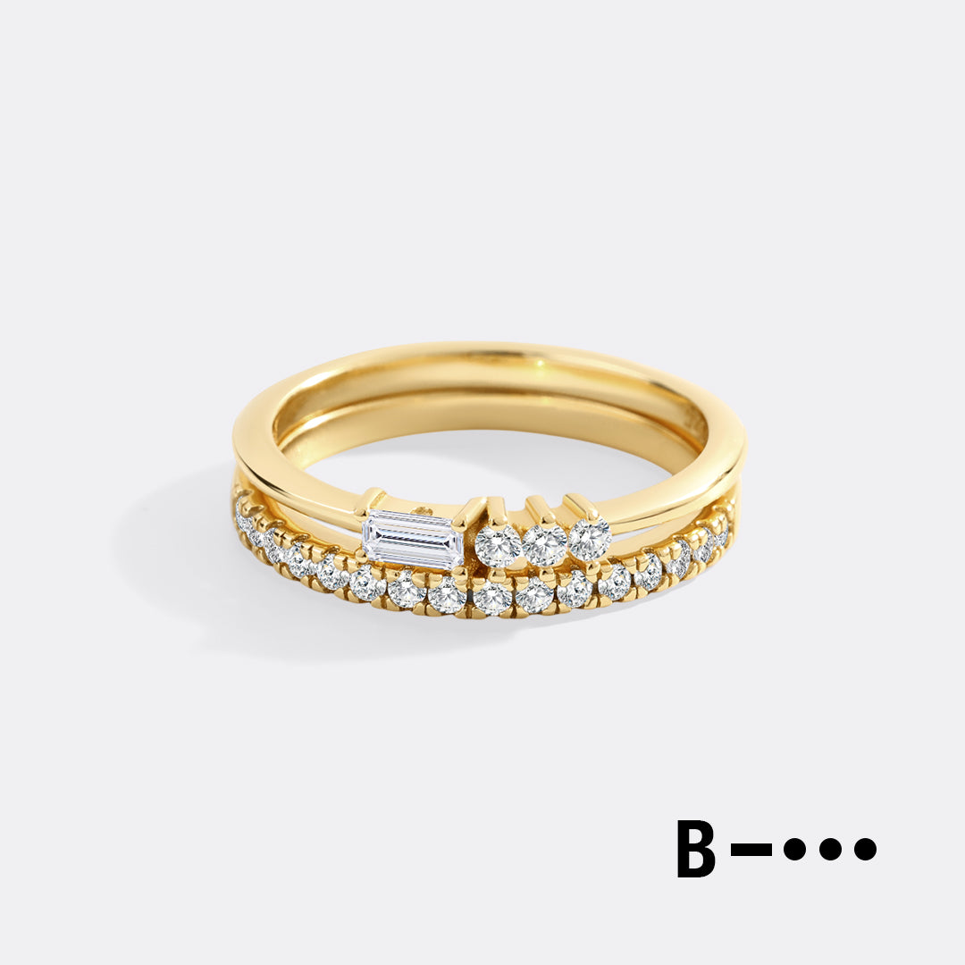 Morse Code and Micro Pave Eternity Ring Stacking Set in B by Seeyoura
