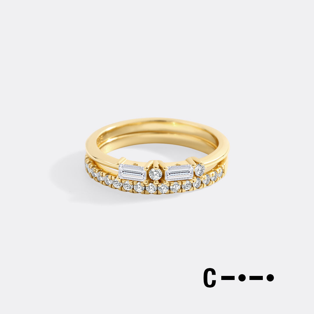 Morse Code and Micro Pave Eternity Ring Stacking Set in C by Seeyoura