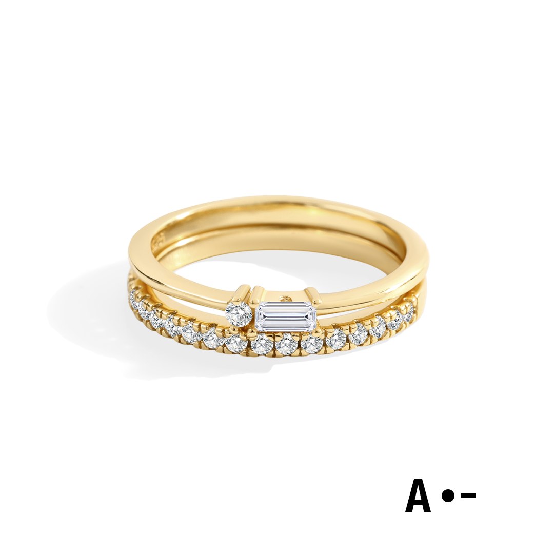 Morse Code and Micro Pave Eternity Ring Stacking Set by Seeyoura