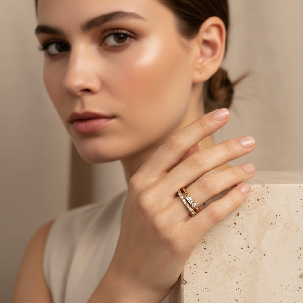 Morse Code and Micro Pave Eternity Ring Stacking Set by Seeyoura