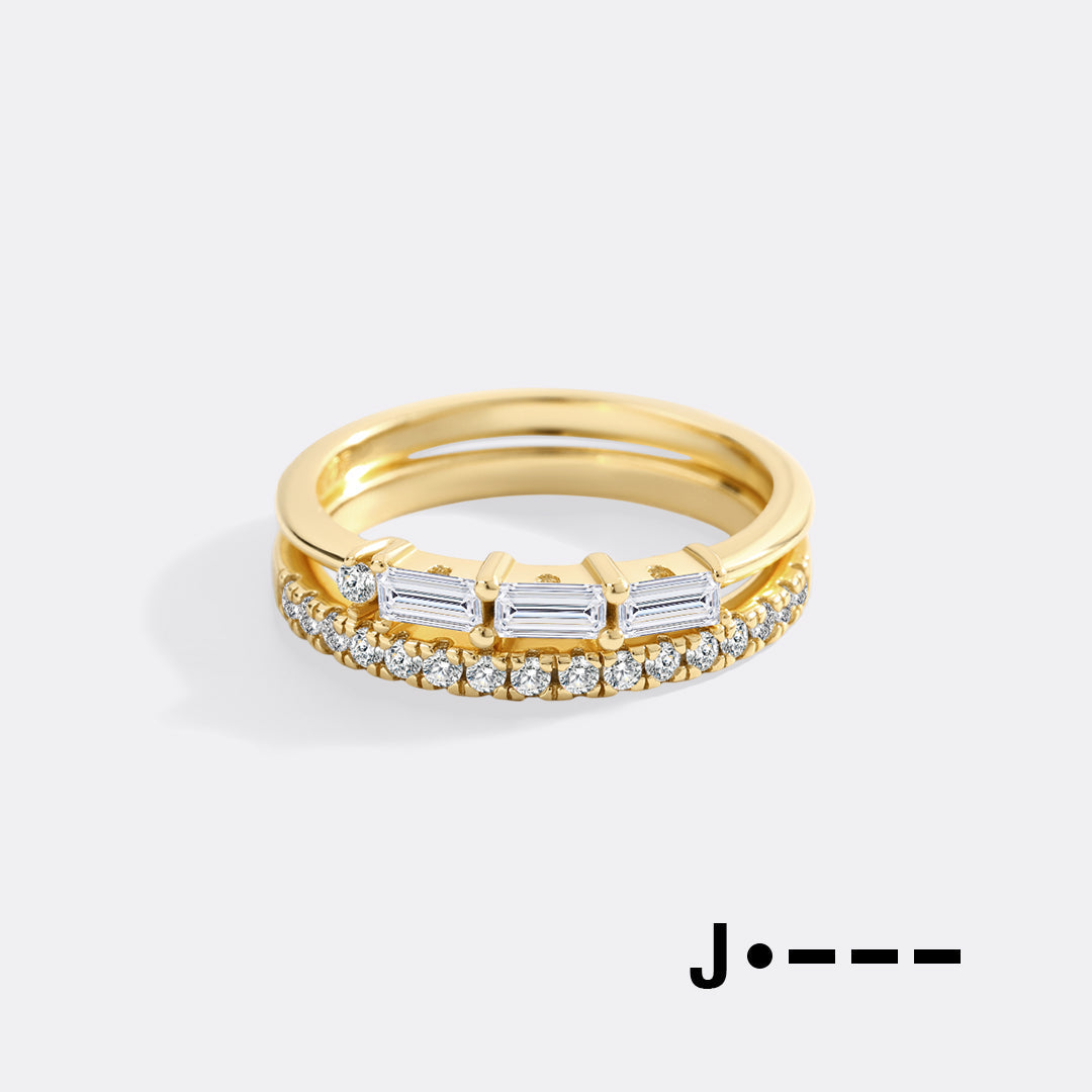 Morse Code and Micro Pave Eternity Ring Stacking Set in J by Seeyoura