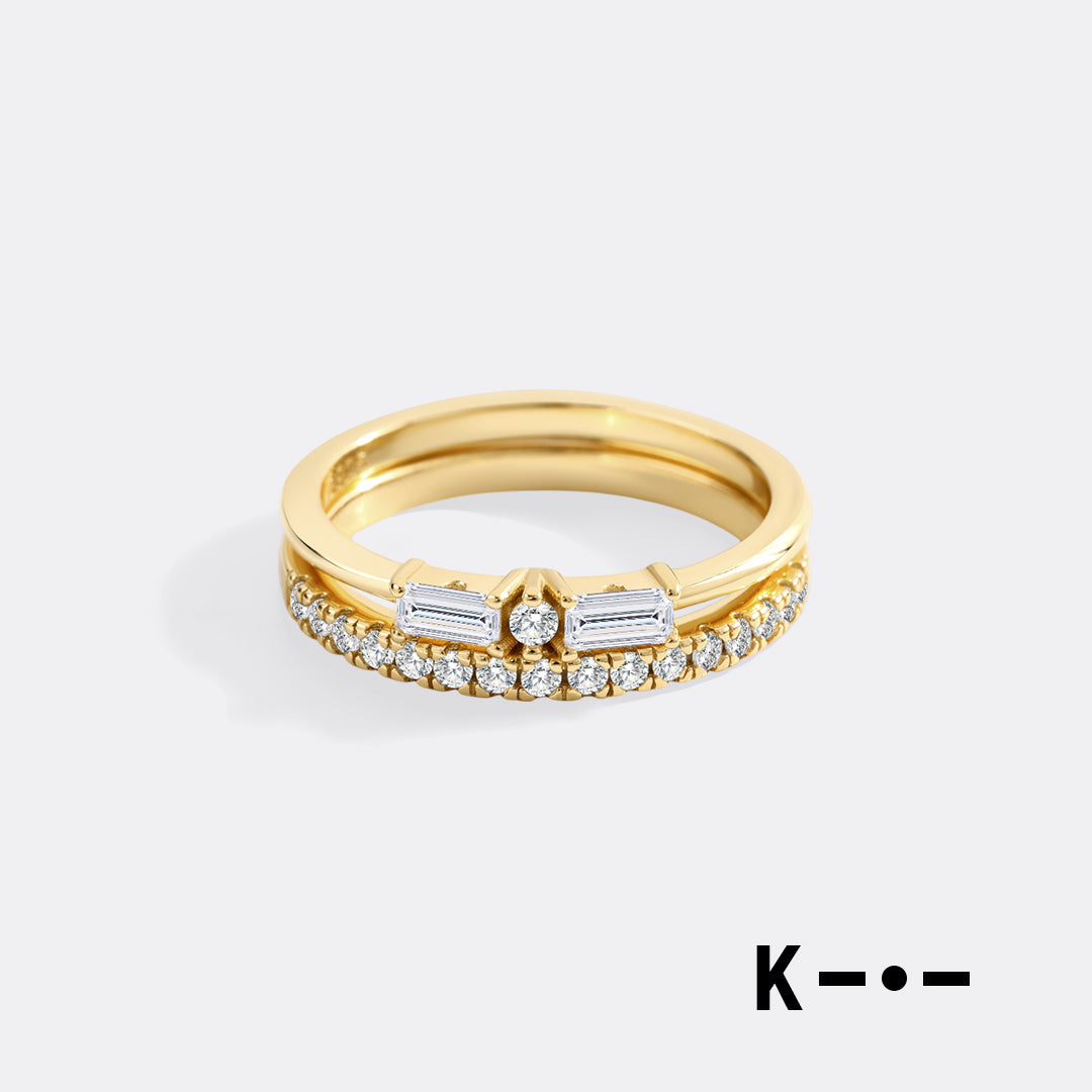 Morse Code and Micro Pave Eternity Ring Stacking Set in K by Seeyoura