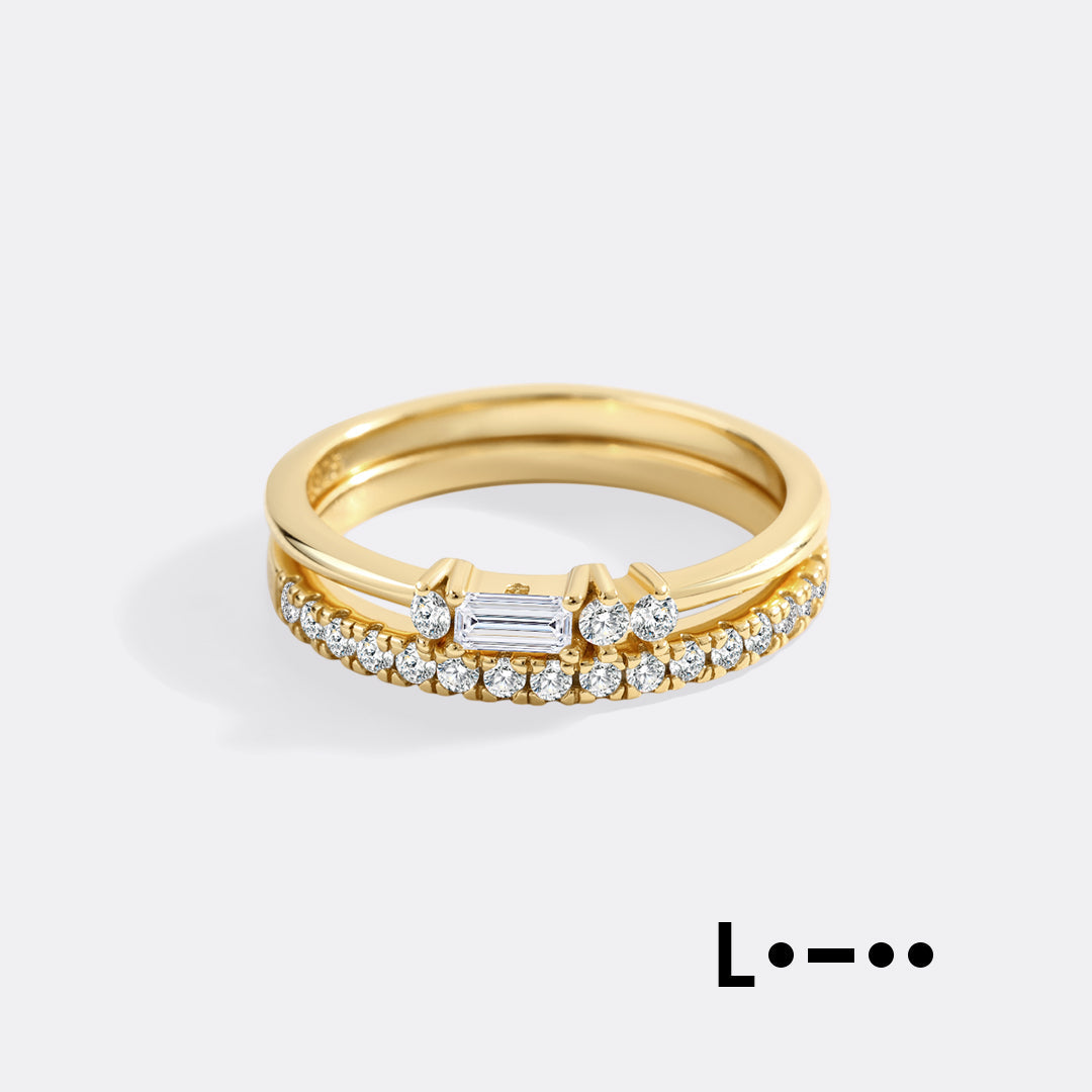 Morse Code and Micro Pave Eternity Ring Stacking Set in L by Seeyoura