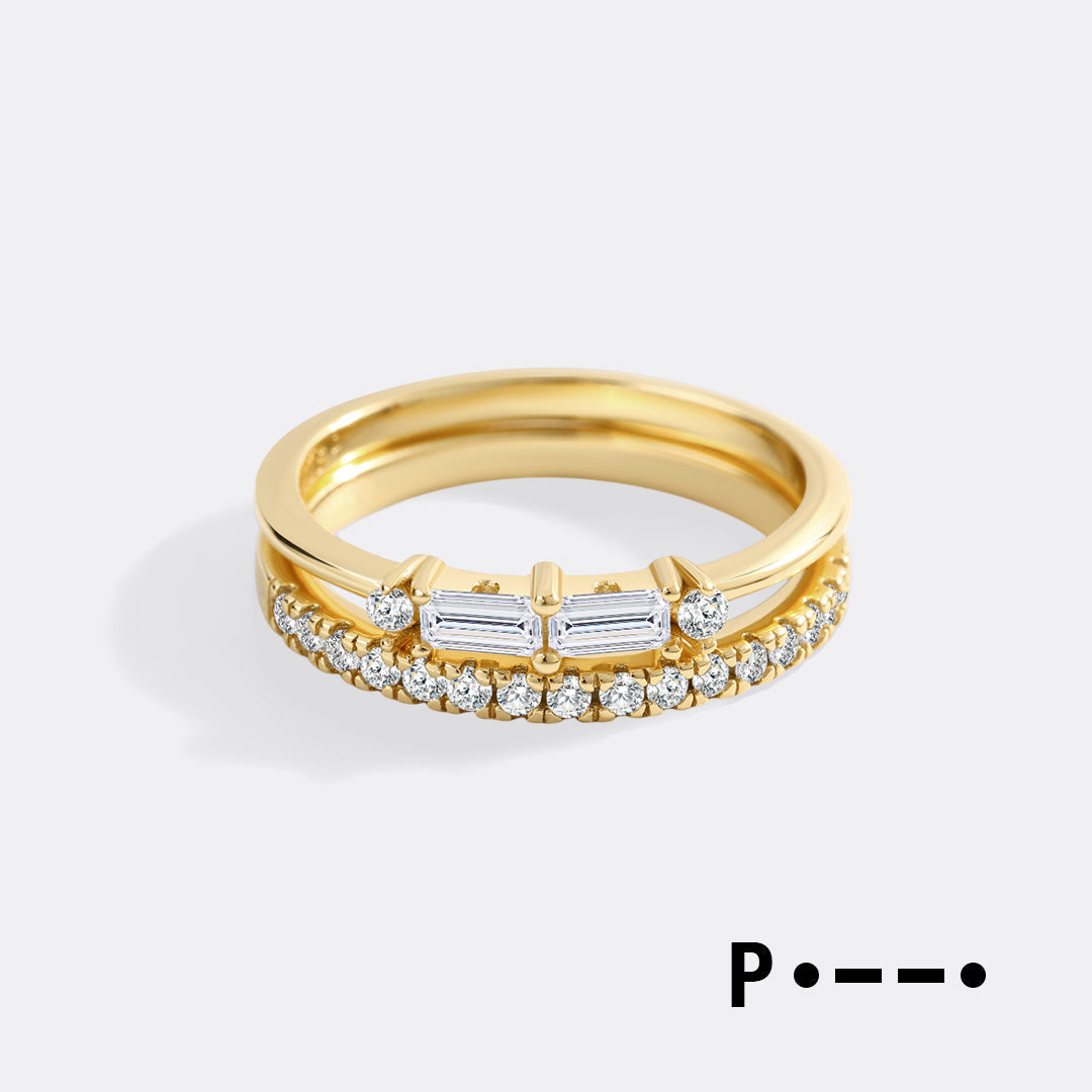 Morse Code and Micro Pave Eternity Ring Stacking Set in P by Seeyoura