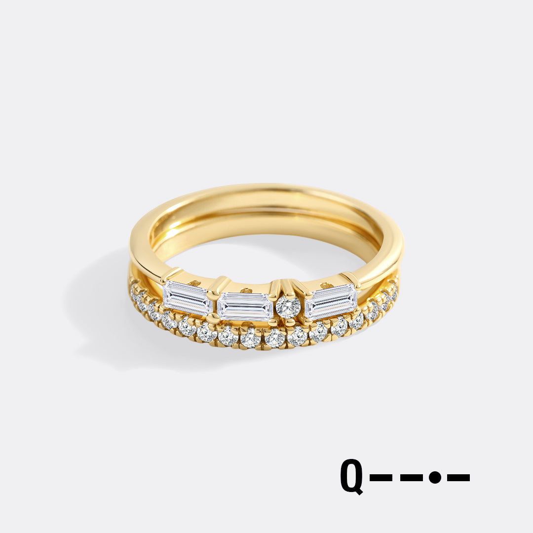 Morse Code and Micro Pave Eternity Ring Stacking Set in Q by Seeyoura