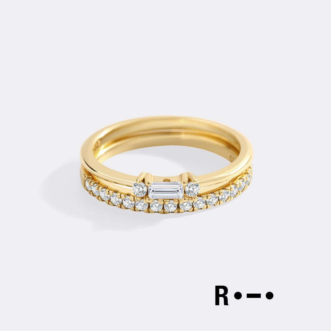 Morse Code and Micro Pave Eternity Ring Stacking Set in R by Seeyoura