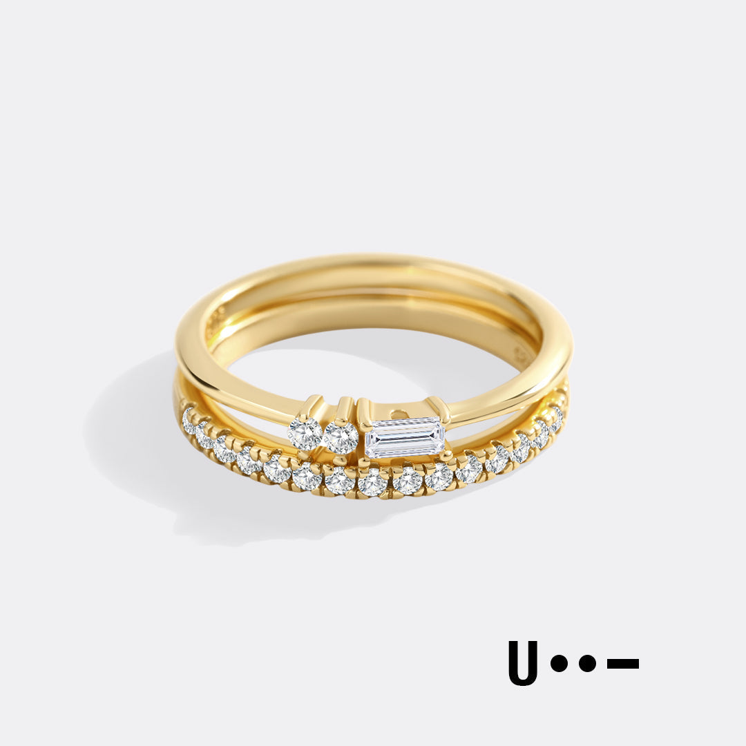 Morse Code and Micro Pave Eternity Ring Stacking Set in U by Seeyoura