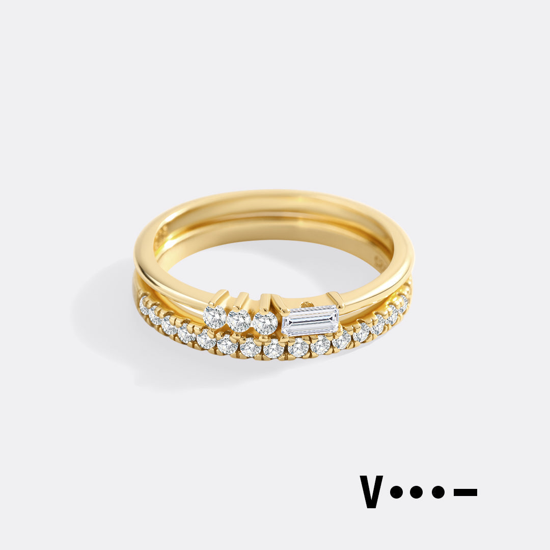 Morse Code and Micro Pave Eternity Ring Stacking Set in V by Seeyoura