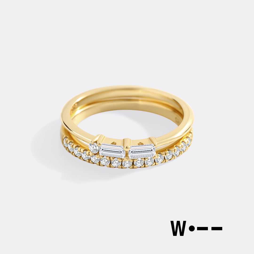 Morse Code and Micro Pave Eternity Ring Stacking Set in W by Seeyoura