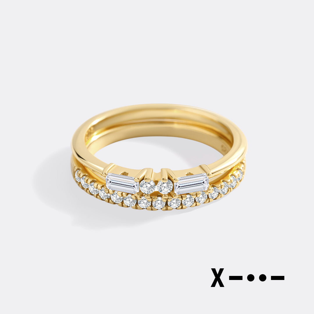 Morse Code and Micro Pave Eternity Ring Stacking Set in X by Seeyoura