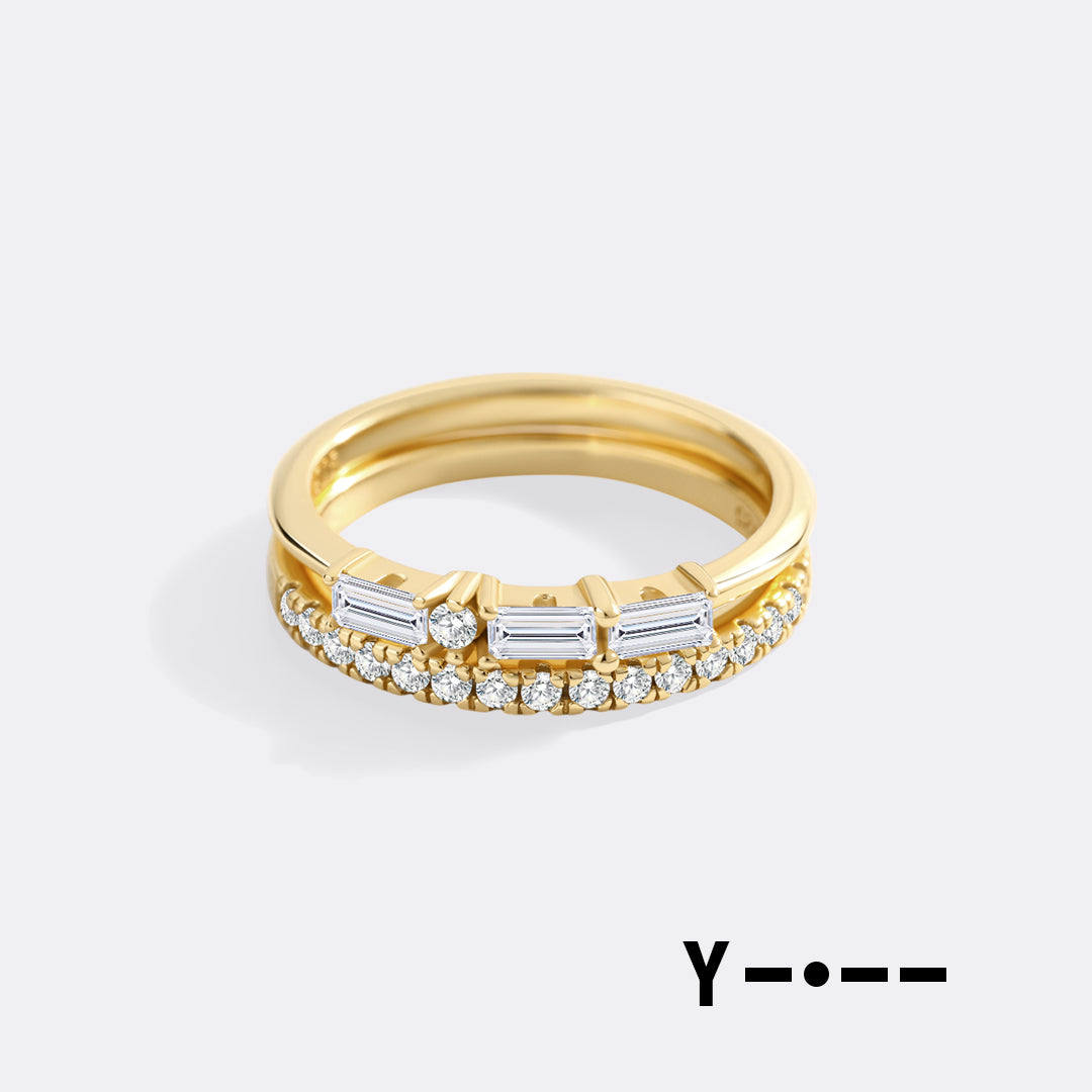 Morse Code and Micro Pave Eternity Ring Stacking Set in Y by Seeyoura